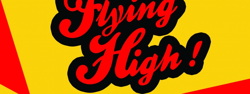 Flying High poster, red and yellow, featuring compere Henning Wehn, de la warr pavilion 2019